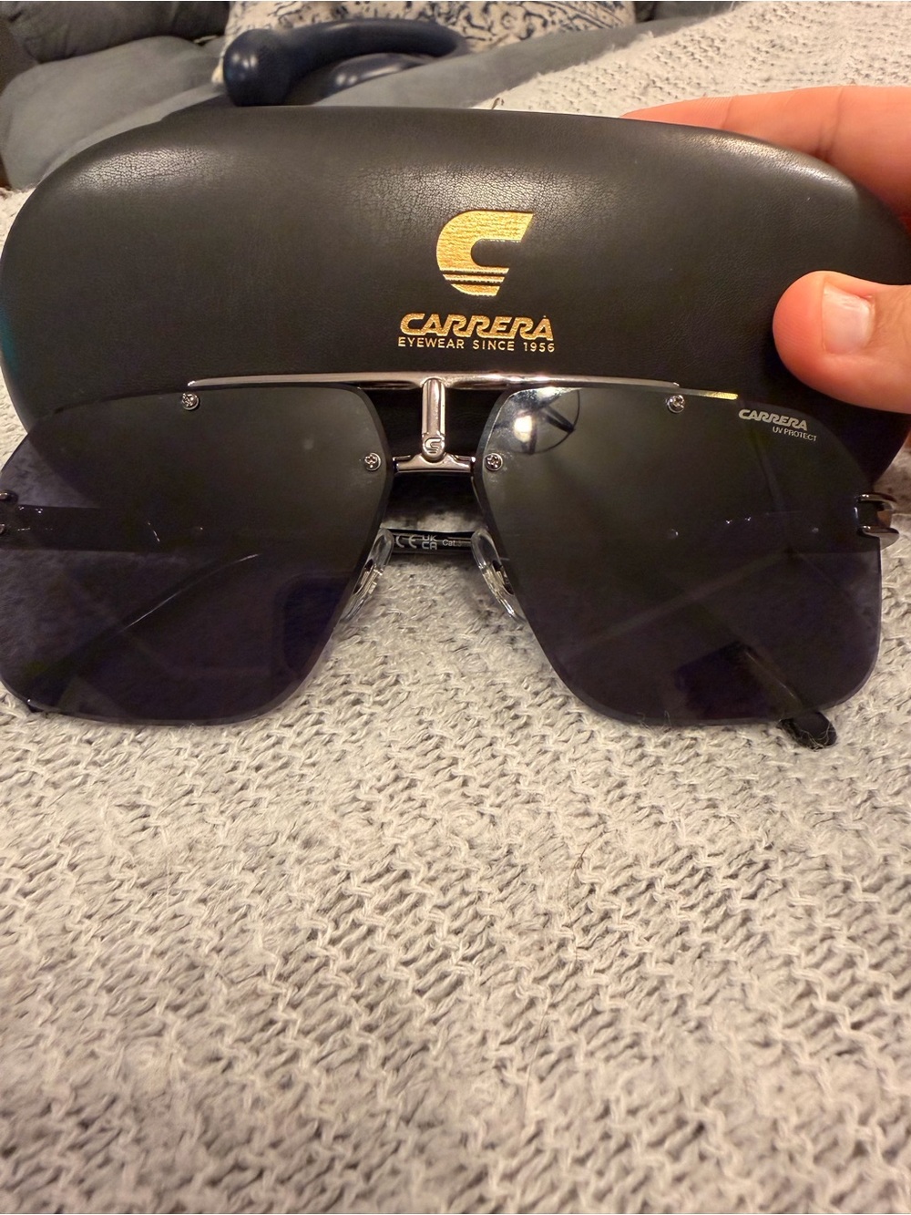 Carrera Men’s Black and Silver Rimless Sunglasses
